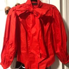 New, Never Worn! Red Blouse With Sash Attached. Wear The Sash In A Bow Or Wear It Straight. Green Sleeveless Blouse, White Knit Cardigan, Blue Striped Blouse, Batwing Sleeve Top, Batwing Blouse, Black Mesh Top, Cap Sleeves Blouse, Company Shirts, Grey Blouse