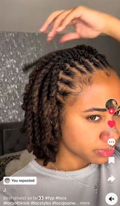 Cute Short Dread Hairstyles Black Women, Loc Double Twist Styles, Middle Length Loc Styles, Loc Styles Homecoming, Male Loc Updo Styles, Loc Homecoming Hairstyles, Short Locs Braids, Loc Styles Neck Length, Women Two Strand Twist Locs