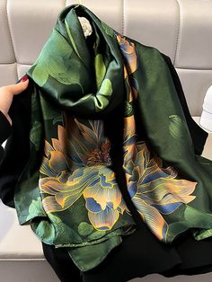 Flower Print See-Through Shawl & Scarf PURPLE-One_size Beach Scarf, Fashion Flowers, Polyester Scarf, Luxury Scarves, Stil Elegant, Women Shawl, Chiffon Scarf, Scarf Women, Female Fashion