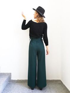 PLEASE PROVIDE A PHONE NUMBER IN THE NOTE TO BUYER SECTION!(express shipping courier service recommendation for proper delivery)Totally MUST-HAVE high waist wide pants in petrol green color.Elegant and comfortable high waist pants with clean lines made of high quality punto milano.Perfect pants for the long office days and for nights out.This amazing maxi pants for women  adding elegant and fashion touch in your everyday life.*The model wears pants in Small size, height 5'8'' / 173 cmXS / S / M Dark Teal Pants Outfit, High Waist Green Wide Leg Pants For Fall, Green High-waisted Wide Leg Pants For Fall, Loosely Fitted Green Wide Leg Pants For Fall, Green High-waisted Wide Leg Pants, High Waist Green Dress Pants For Fall, High-waist Green Dress Pants For Fall, Green High-waist Dress Pants For Fall, Green High-waist Fall Dress Pants