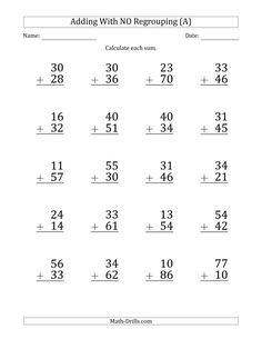 worksheet for adding numbers to the number line with no regrouing and