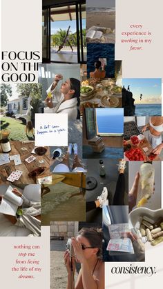 a collage of photos with words and pictures about food, wine, and other things