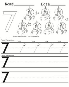 the number seven worksheet for children to practice counting and writing numbers on paper