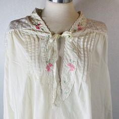 Gilligan & O'Malley LS White Nightgown Sz L Pink Embroidered Flowers Cottagecore | eBay Spring Nightgown With Lace Trim For Overnight, Spring Embroidered Cotton Sleepwear, Cottagecore Spring Nightgown For Home, Embroidered Nightgown For Spring, Flowers Cottagecore, Pj Day, White Nightgown, Sleepy Time, Vintage Inspired Outfits