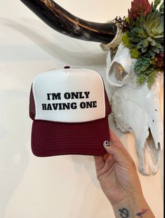 Make Any Outing Or Errand a Celebration With This Lively I'm Only Having One Hat! Constructed From 100% Nylon Mesh, It's Ideal For Bachelorettes, Girls' Night Out, Or Adding a Touch Of Sass To Any Adventure. Prepare For a Fantastic Time! (But Remember To Drink Responsibly!) I'm Only Having One Trucker Hat, Party Hat, Bachelorette Hat, Birthday Gift Hat, Party Gift, Inappropriate Hat, Funny Gifts, Drinking Hat Bachelorette Hats, Funny Trucker Hat, Inappropriate Gift, Drink Responsibly, Custom Trucker Hats, Hat Party, Funny Hats, Hat Ideas, Leather Decor