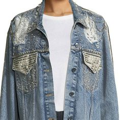 Stunning Crystal And Chain Embellished Jean Jacket Only Worn Once Embellished Jeans, Alice Olivia, Jean Coat, Jean Jacket, Denim Jacket, Jackets & Coats, Jackets For Women, Women Shopping, Clothes