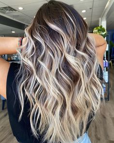 Hair Color Ideas Brown To Blonde, Dark Hair On Blondes, Blonde Ribbon Highlights On Dark Hair, Blonde And Dark Balayage, Dark Brown Hair And Blonde Highlights, Dark To Blonde Balayage Long, Dark Hair Color With Blonde Highlights, Dark Hair To Blonde Highlights, Heavy Brown Lowlights In Blonde Hair