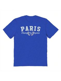 COMFY & COOL: Nearly There offers graphic shirts made of materials that are durable, comfortable, and easy to care for. Whether you're looking for a funny, inspirational, or pop-culture-inspired graphic shirt, we've got you covered.Nearly There Paris Champs Elysees Graphic Cotton Short-Sleeve T-Shirt Royal Blue Casual  Short Sleeve Cotton Animal,Letter  Medium Stretch  Men Clothing, size features are:Bust: ,Length: ,Sleeve Length: Trendy Text Print T-shirt For Fans, Blue Short Sleeve T-shirt In Ring-spun Cotton, Graphic Tee Shirt With Letter Print For Fans, Graphic Tee With Letter Print For Fans, Blue Screen Print Tops In Ring-spun Cotton, Blue Ring-spun Cotton Top With Screen Print, Blue Ring-spun Cotton Tops With Screen Print, Animal Letters, Champs Elysees