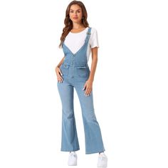 The denim fabric in suspender design, is stretchy and breathable to wear. This jumpsuit can also provide you with the perfect fit for all day long and show your slender figure. The straight leg design with the zip front and flap pockets, greatly adds a stylish look to your suspender and makes you outstanding in the crowd. Pair this with your favorite shirts, jackets, tops, and blouses, and match well with sneakers, flats, and boots for a chic look. Trendy Denim Overall Jumpsuit With Suspenders, Denim Overalls With Suspenders, Denim Blue Jeans Overalls With Suspenders, Spring Blue Denim Jumpsuit With Suspenders, Medium Wash Denim Jumpsuit With Suspenders And Bib Front, Blue Denim Jumpsuit With Suspenders, Denim Jumpsuit With Suspenders, Trendy Denim Overalls With Suspenders, Spring Overalls Jeans With Suspenders