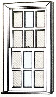 a drawing of an open window with squares on the outside and inside, in black and white