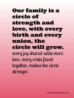 a pink background with the words our family is a circle of strength and love, with every