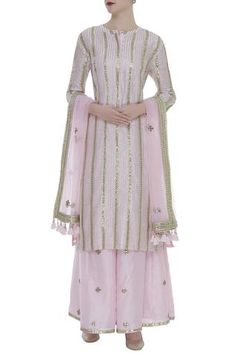 Shop for Rajat K Tangri Pink Hand Embroidered Kurta Palazzo Set for Women Online at Aza Fashions Gota Patti Embroidery, Elegant Vibes, Kurta Palazzo Set, Zari Embroidery, Palazzo Set, Wedding Rituals, Ultra Feminine, Palazzo Pants, Set For Women