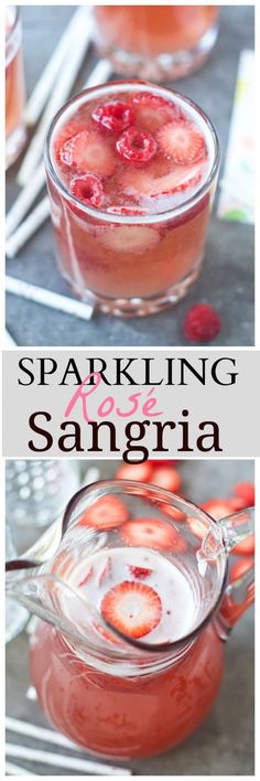 sparkling rose sangria with strawberries in a glass bowl