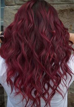 Ruby Red Hair Color, Plum Red Hair, Red Hair Color Shades, Dyed Tips