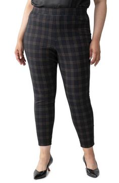 Pop some plaid into your leggings collection with this pants-styled pair that features functional and faux pockets. 28 1/2" inseam; 12" leg opening; 13 1/2" front rise; 20 1/2" back rise (size 3X) 35% recycled polyester, 32% polyester, 29% rayon, 4%spandex Machine wash, dry flat Imported Leggings Collection, Stirrup Leggings, Favorite Daughter, Platform Slippers, Romantic Dress, Pocket Leggings, Loungewear Shorts, Designer Clothes For Men, Denim Jumpsuit