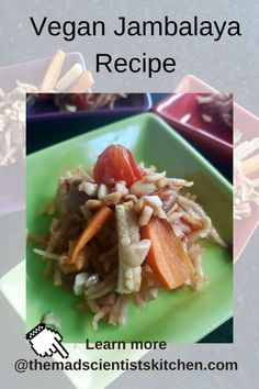 a green plate topped with vegetables and rice