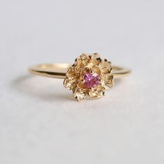 Pink Dainty Ruby Wedding Ring, Pink Dainty Ruby Ring For Wedding, Dainty Pink Ruby Wedding Ring, Pink Flower Promise Ring In Fine Jewelry Style, Dainty Pink Flower Ring For Weddings, Peony Engagement Ring, Dainty Pink Ruby Ring For Wedding, Pink Flower Rings In Fine Jewelry Style, Delicate Pink Flower Ring For Wedding