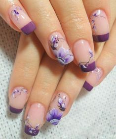 Nail Art Mariage, Pedicure Designs, Purple Nail, Floral Nail Art, Wedding Nails Design, Nail Art Wedding