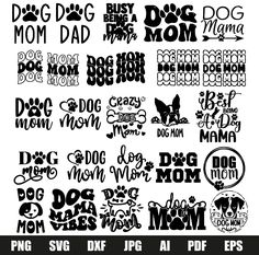 dog mom svg files for silhouettes and cricut designs, all in different styles