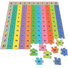 a colorful puzzle board with numbers on it and missing pieces for each number to be added