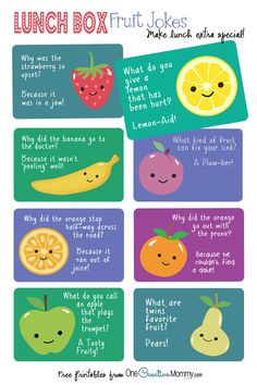 lunch box jokes for kids with fruits and vegetables