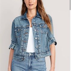 Adidas Samba Outfit, Old Navy Jean Jacket, Samba Outfit, Jean Jacket Outfits, Navy Jackets, Cropped Denim Jacket, Classic Jeans, Denim Jean Jacket, Cropped Denim