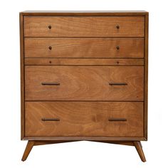 the chest of drawers is made out of wood and has five drawers on each side