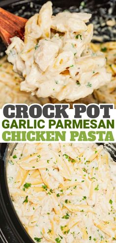 crock pot garlic parmesan chicken pasta is an easy and delicious side dish