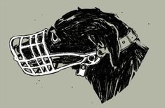 a black and white drawing of a man's head wearing a football helmet