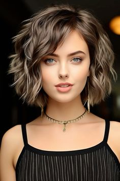 Light Brown Choppy Bob, Short Hair Styles For Brunettes, Dramatic Layers Short Hair, Layered Messy Bob With Bangs, Chin Length Hair Curly, Choppy Messy Short Hair, Short Messy Hairstyles, Taper Fade Haircut, Chin Length Hair