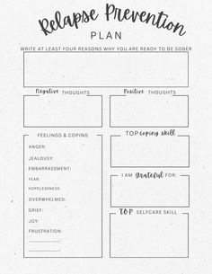 This is a relapse prevention plan for substance use. There are many relapse prevention plans out there, but creating this one for my clients was by far the best choice I have made. There are 5 pages. Substance Use Worksheets, Wellness Recovery Action Plan, Relapse Prevention Plan, Relapse Prevention, Health Psychology, Personal Journal, Inner Peace Quotes, Therapy Worksheets, Peace Quotes