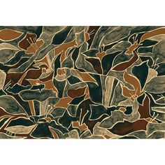 an abstract painting with brown and tan colors on it's surface, including leaves