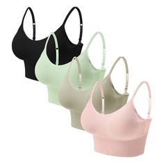 PRICES MAY VARY. Camisoles with built in bra,Pack of 4 mix colors. A nice crop top style, Wirefree designed with adjustable shoulder straps Widened elastic bottom band & Removable pads, it offers light support for daily wearing and the pads are easy to take out if needed. Low back bras design and V neckline, this nice lounge bra is sexy and suitable to wear with low cut shirts or dresses. Soft & lightweight materials: this longline bralette is comfortable to wear all day & night, or as a sports Sleeping Bra Night, Bra Sets For Women, Trendy Cami Sports Bra With Built-in Support, Trendy Cami Sports Bra With Built-in Bra, Trendy Sports Bra With Spaghetti Straps And Built-in Bra, Counselor Aesthetic, Friends Wardrobe, Amazon Bras, Bra Pack