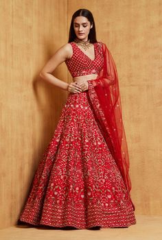 Red Iris, Makeup Order, Fashionable Dresses, Jewellery Indian, Red Lehenga, Wedding Clothes, Embellished Blouse, Silk Lehenga, Wedding Fabric