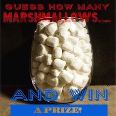 marshmallows in a glass bowl with the words and win written below it