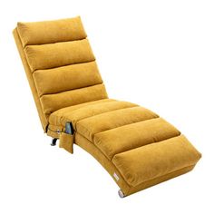 a yellow reclining chair with wheels attached to it