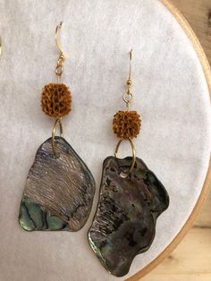 Handmade abalone earrings Bohemian Shell Earrings For Gift, Unique Iridescent Pierced Earrings, Unique Iridescent Earrings, Unique Mother Of Pearl Drop Earrings, Handmade Iridescent Drop Earrings, Handmade Gold Jewelry With Abalone Shell, Nickel-free Abalone Shell Earrings For Gift, Unique Gold Shell Earrings, Nickel Free Iridescent Mother Of Pearl Earrings