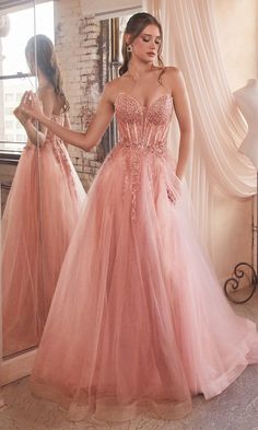 Sheer-Corset Strapless Long Prom Ball Gown - PromGirl Princess Gowns, Sheer Corset, Corset Design, Tulle Balls, Cinderella Divine, Boned Bodice, Prom Ball Gown, Beaded Tulle, Unique Prom Dresses