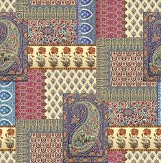 an image of a colorful patchwork pattern with paisleys and flowers on the side