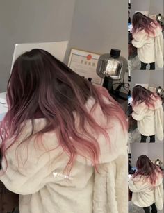 Brown Hair Dyed Pink No Bleach, Light Pink On Brown Hair, Black To Pink Balayage, Pink Hair Color Ideas For Black Hair, Light Pink Highlights In Black Hair, Black And Light Pink Hair, Light Pink Highlights In Brown Hair, Dark Pink Hair Color, Brunette With Pink Highlights