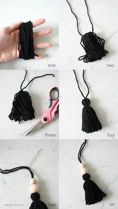 instructions to make tassels with yarn and scissors