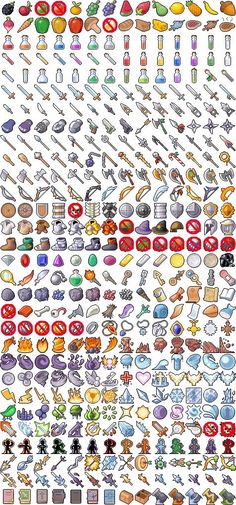 an image of different types of objects in the computer game, including buttons and symbols