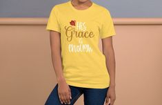 "The Christian quote, \"His Grace is Enough\"  based on the scripture in 2 Corinthians 12:9, makes a sweet, inspirational t-shirt. This cute faith-based tee is perfect for any occasion or season. It would also be a sweet gift for someone special.  This Bella 3001 t-shirt feels so soft and lightweight, with just the right amount of stretch, and has an excellent quality print.  * 100% combed and ring-spun cotton. * Heather colors are 52% combed and ring-spun cotton, 48% polyester * Heather Prism c His Grace Is Enough, Grace Is Enough, Grace Shirts, Faith Tees, Christian Quote, Christian T Shirt