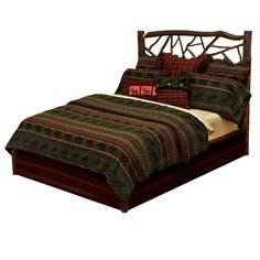 Hickory Log Twig Platform Bed Lodge Furniture, Log Bed, Cal King Bedding, Bed Platform, Solid Wood Platform Bed, Log Furniture, Solid Wood Bed, Traditional Rustic, Unique Beds