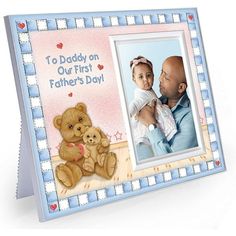 a father's day card with an image of a teddy bear holding a baby