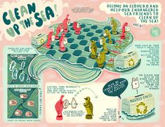 an advertisement for the ocean chess game with cartoon characters and words in english, french, and