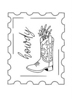 a stamp with a cowboy boot and the words happy birthday written on it in cursive writing