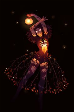 a woman is dancing in the dark with her arms spread out and lights shining on her body