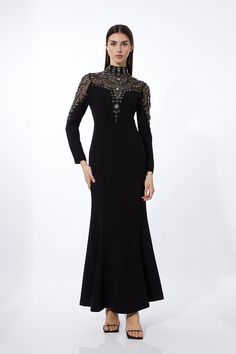 Premium Crystal Embellished Woven Maxi Dress Glamorous Maxi Dress, Black Dress Silver Accessories, Karen Miller, Latest Maxi Dresses, Karen Millen Dress, Ibiza Outfits, Eid Outfits, Maxi Dress Collection, Bandeau Dress