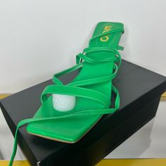 The Shoes Are Brand New, And Still In The Box! Stylish Green Strappy Sandals That Are Great For Dressing Up Something Casual Or Having A Night Out When You Know You’ll Be Standing For A Long Time! Featuring Long Straps For Wrapping Around The Ankle And/Or Tying. Size 10 Ego Brand 2 Inch Heel Green Strappy Leather Heels, Green Lace-up Sandals With Wrapped Heel, Green Leather Strappy Heels, Trendy Lace-up Sandals With Padded Heel And Round Toe, Green Strappy Sandals With Heel Strap, Trendy Synthetic Lace-up Sandals With Wrapped Heel, Trendy Synthetic Lace-up Sandals With Padded Heel, Trendy Green Open Heel Sandals, Casual Green Strappy Sandals